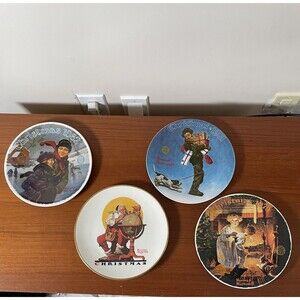 4 Norman Rockwell Knowles,  Gorham Santa Christmas Plates 1978, 1979. 1981, 1982